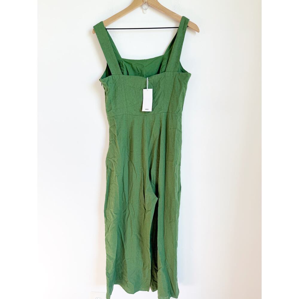 NWT Mango Green Linen Jumper Jumpsuit Medium - Picture 2 of 6
